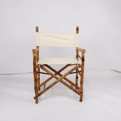 Outdoor Bamboo Folding Director Chair with Linen Fabric