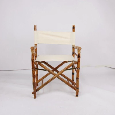  Outdoor Bamboo Folding Director Chair with Linen Fabric