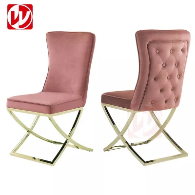  America Wholesale Hot Sale Tufted Home Furniture Living Room Chair Gold Stainless Steel Legs Dining Chair