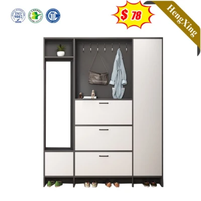 Classic Modern Home Furniture Wooden Shoe Rack Living Room Drawers Cabinet with Clothing Hanger and Mirror