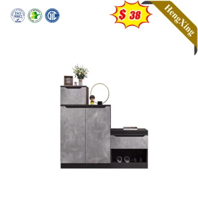 Wooden Gray Shoe Storage Cabinet with Stool Removable Seat Cushion