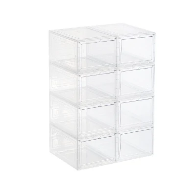 Easy Assembly Large Shoe Boxes Clear Plastic Stackable Shoe Box Storage