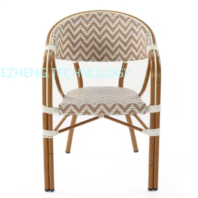  Modern Outdoor Restuarant Bamboo Grain Aluminum Cane Rattan Dining Chair