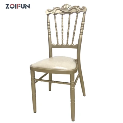 Modern Stainless Steel Upholstery Dining White Leather Napoleon Chiavari Chair Gold Stackable Wedding Event Chairs