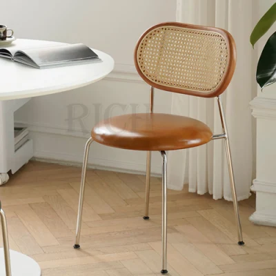  Nordic Metal Frame Kitchen Dining Chairs Modern Restaurant Cafe Chair Wicker Rattan Cane Back Dining Chair