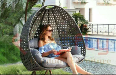 Patio Swings Double Seat Egg Chair Swing Wicker Hanging Chair with Stand