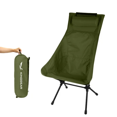  Kinggear Portable Outdoor Chairs Heavy Duty Portable Aluminum 7075 150kg High Back Foldable Backpacking Camping Relax Chair