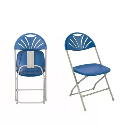  Wholesale Lightweight Portable Outdoor Garden Plastic Metal blue White Resin Fan Back Folding Chair for Events Wedding Party