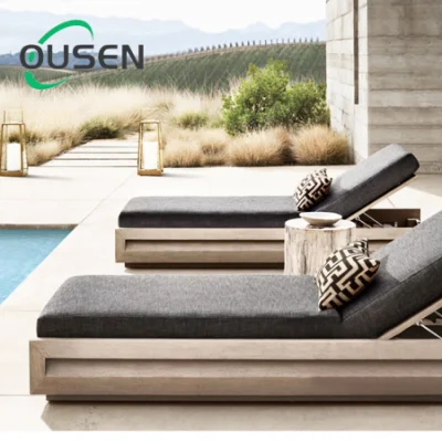Teak Outdoor Furniture Modern Chaise Hotel Garden Daybed Luxury Solid Wooden Beach Sun Lounger