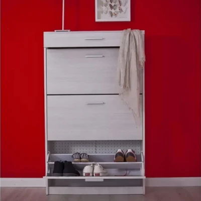 Hot Sale Modern Home Furniture Dustproof Enclosed White Shoe Rack with Flip Door