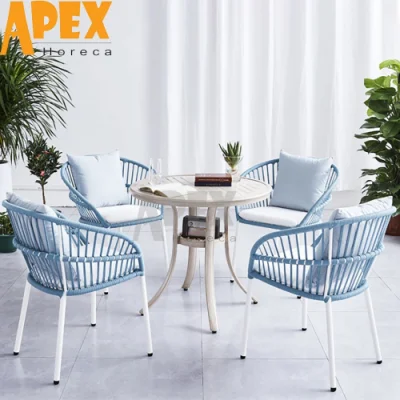 Modern Aluminum Outdoor Patio Woven-Rope Restaurant Table Chair Furniture Set