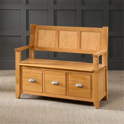 Modern 3 Drawer Storage Organizer Stool Bench Shoes Cabinets, Monks Natural Oak Entryway Shoes Rack Cupboard Hallway Corridor Bench