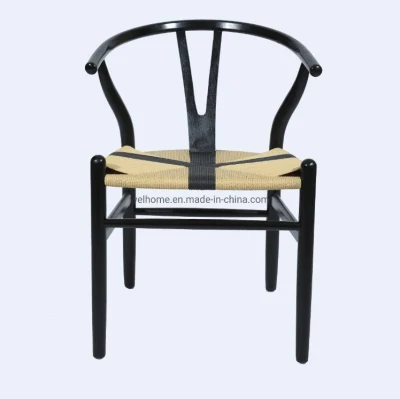 Black Wooden Wishbone Y Chair with Paper Rope Seat