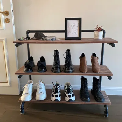 Shoe Rack Entryway with Solid Wood Planks and Industrial Metal Pipes Shoe Rack for Closet Free Standing Shoe Racks