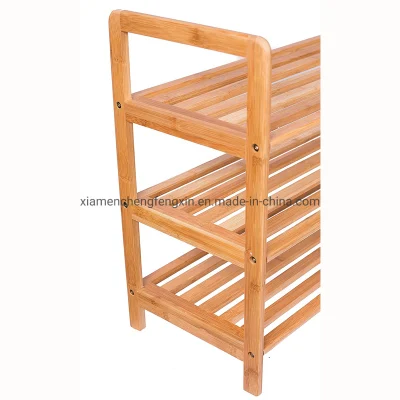 Living Room Furniture Closets and Entryway Free Standing 3 Tier Wood Bamboo Shoe Rack with Handles