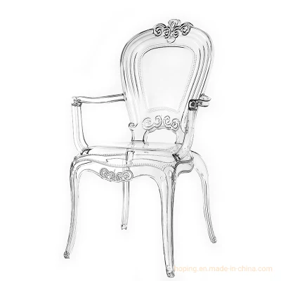Clear Acrylic Transparent Resin Princess Chair with Arm Rest Wedding Crystal Plastic Polycarbonate Tiffany French Louis Chair Chiavari Event Rental Ghost Chair
