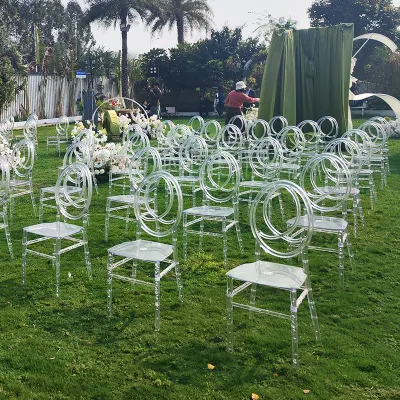 Wholesale Clear Acrylic Crystal Resin Event Throne Tiffany Chiavari Transparent Plastic Dining Chair for Weddings and Banquet