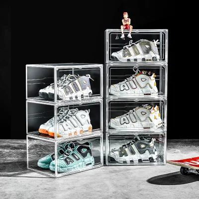  Wholesale Transparent Plastic Sneaker Stackable Shoe Storage Boxes Drop Front Acrylic Drawer