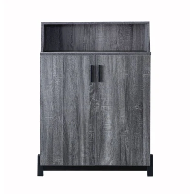 Home Furniture Dark Gray/Black MDF 2 Door 12 Pair Shoe Storage Cabinet for Living Room