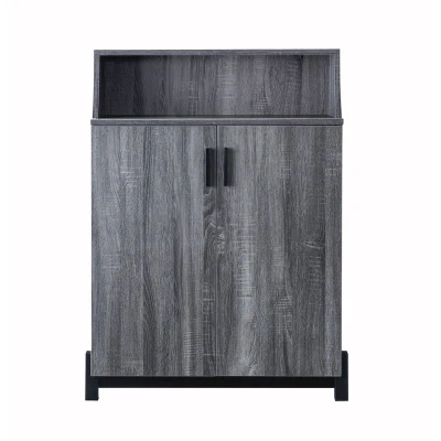  Home Furniture Dark Gray/Black MDF 2 Door 12 Pair Shoe Storage Cabinet for Living Room