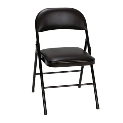 Living Room Portable Black Vinyl Padded Metal Folding Chairs