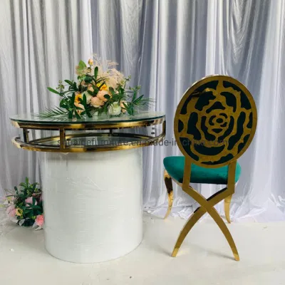 Popular Wedding Furniture Red Velvet Cushion Gold Stainless Steel X Leg Dining Chairs