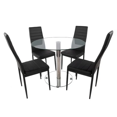  Modern Wholesale Round-Shape Table Garden Dining Tempered Glass Top Stainless Steel Leg Dining Table