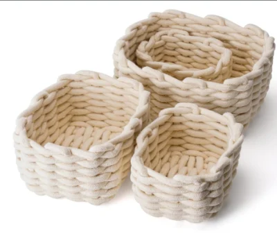 S/4 Storage Baskets Braided Cotton Rope Stackable Storage Bins Drawer for Shelf