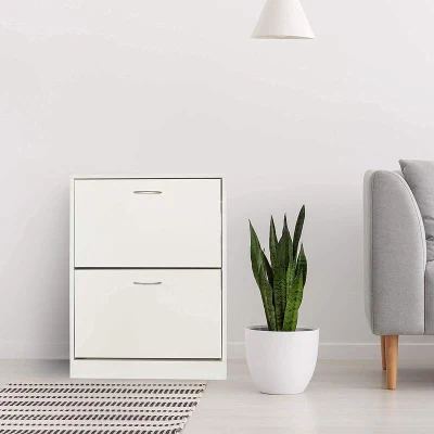  White Wooden Shoe Cabinet with 2 Drawers