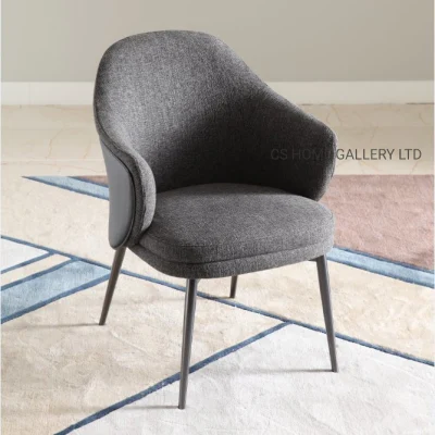 Wooden Metal Home Furniture Grey Arm Chair Modern PVC Fabric Restaurant Portable Dining Chair