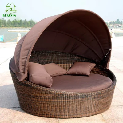 Double Round Rattan Daybed Outdoor Pool Beach Sunbed Sun Lounger