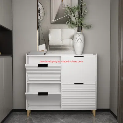 Modern and Contemporary 3-Door White Entryway Shoes Storage Cabinet