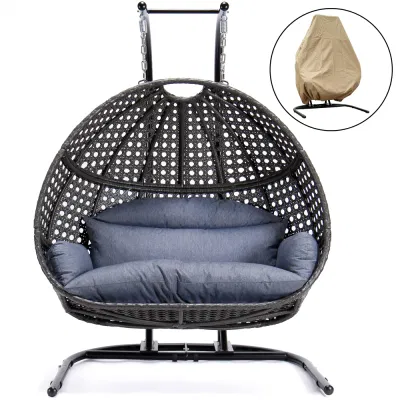 Rattan Hanging Patio Swing Two Seaters Chair Garden Swing Double Swing Chair