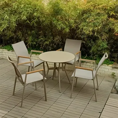  Outdoor Garden Patio Waterproof Aluminum Frame Braided Rope Furniture Set Table Chair Combination Stackable Tables and Chairs