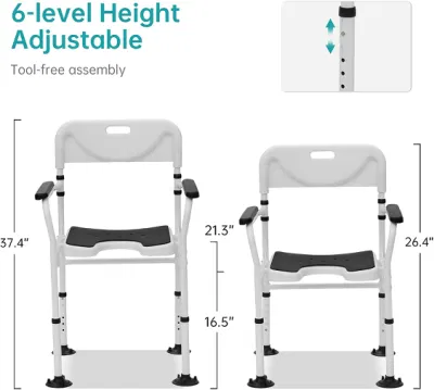 Folding Shower Chair 350lbs, Heavy Duty Bath Seat for Shower with Soft EVA Cushion and Large Suction Cups for Seniors