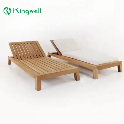Contemporary Design Teak Outdoor Furniture Wooden Sun Lounger with Water Resistant Cushion