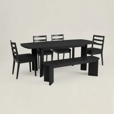 Solid Acacia Wood 2m Extendable Dining Table Set with Bench Chairs