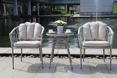 3 PCS Outdoor Patio Rope Furniture Set with Coffee Table Garden Rope Bistro Set for Yard & Bistro