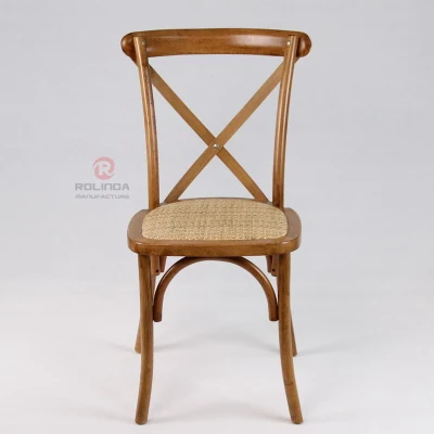 Boutique Old Event Wooden French Country Style Rattan Seat Solid Wood Cross Back X Dining Chair