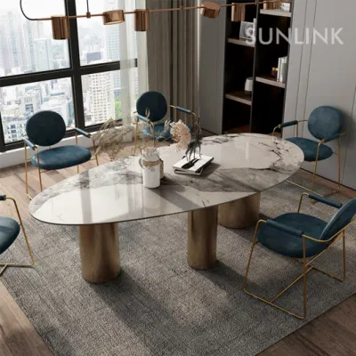 Luxury Italian 8 Seaters Modern Home Golden Dining Table Set with Chairs