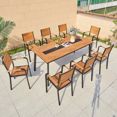 Outdoor Plastic Wood Tables and Chairs Courtyard Antiseptic Wood Simple Waterproof Sunscreen Leisure Garden Outdoor Table