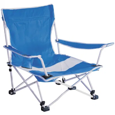  Small Size Steel Frame Folding Chair with Back Holder, Lightweight Fold up Beach Chair in Blue, Beach Lounger for Camping or Fishing