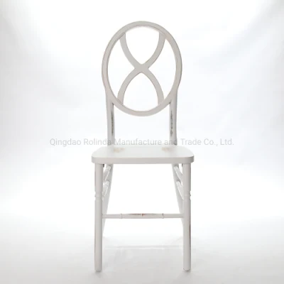 Commercial Cafe Stackable Solid Wood White Lime Wash Helix Cross X Back Chair Vintage Restaurant Dining Chair