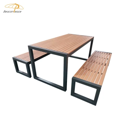Garden Leisure Dining Coffee Furniture Aluminum Frame Wood Table Bench Set