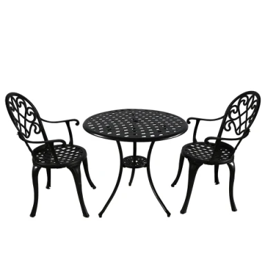 Black Patio Bistro Table Set Cast Aluminum 3PC Bistro Furniture Set