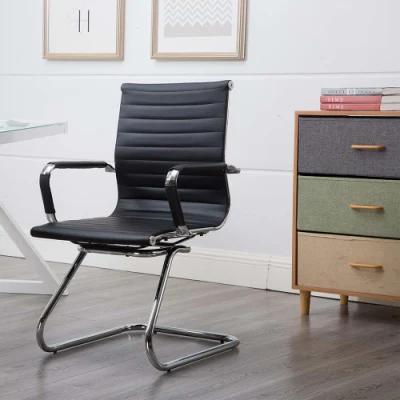 High Grade Visitor Sleek Ribbed Leather Office Armchair