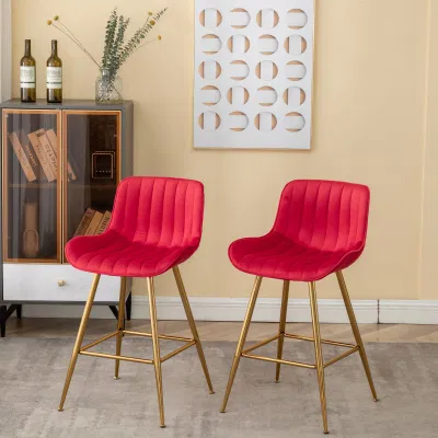 Sidanli Red Bar Stools Velvet Kitchen Stool Bar Chairs.