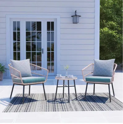 3PC Furniture Outdoor Patio Rattan Wicker Conversation Sofa Set with /Table&Cushions