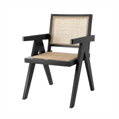 Factory Wholesale Hotel Party Chairs Black Rattan Solid Wood Restaurant Dining Chairs