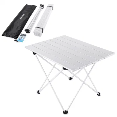  Aluminum Folding Collapsible Small Sliver Camping Table Roll up 3 Size with Carrying Bag for Indoor and Outdoor